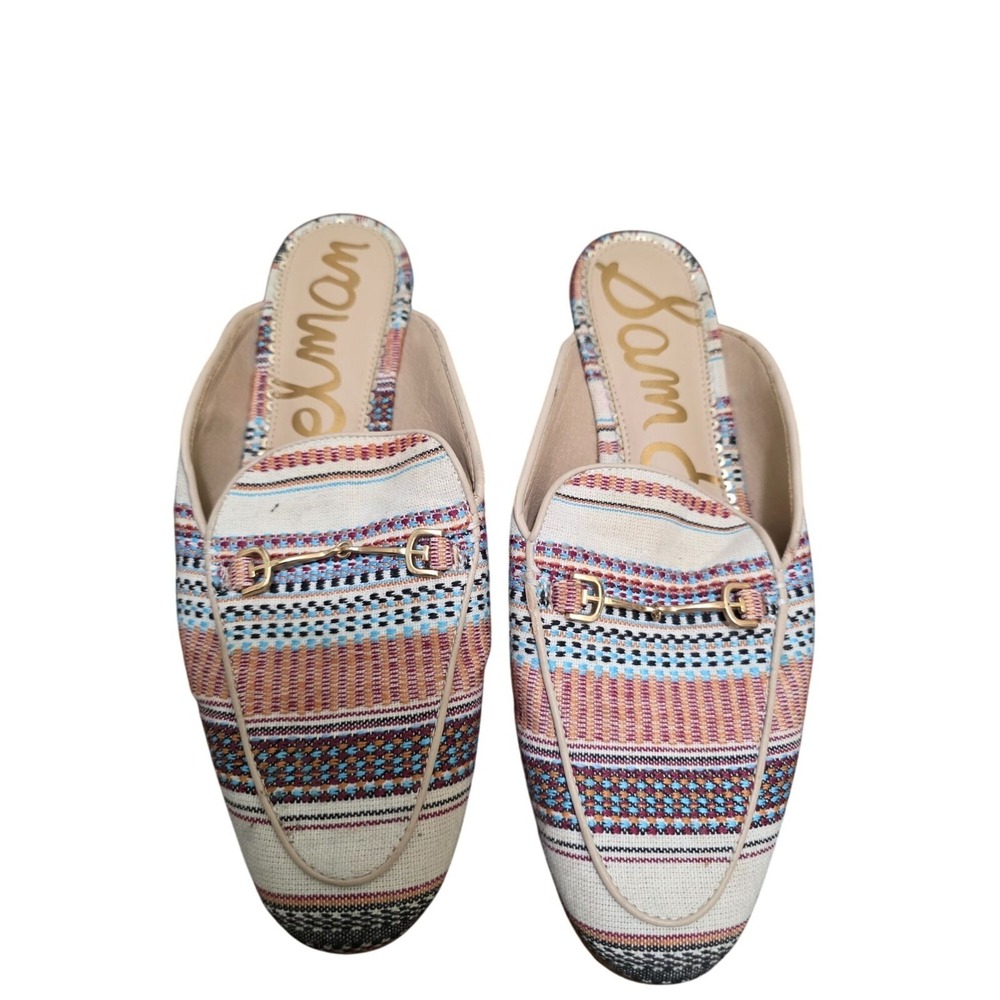 Sam Edelman Women's Clog Multicolor Textile Slip-On Loafers Gold Buckle Detail S